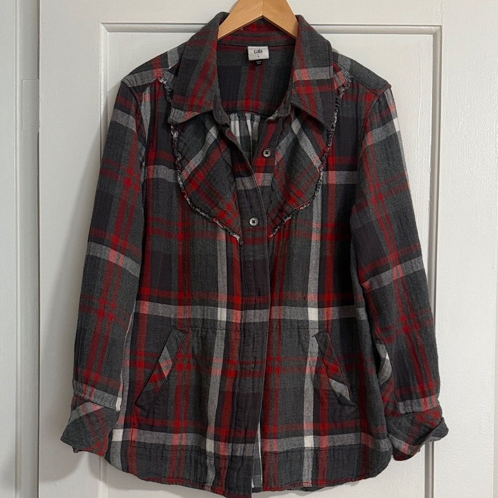 CAbi Striped Top in Red and Gray